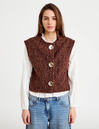 Gilet sans manches effet polaire marron clair femme