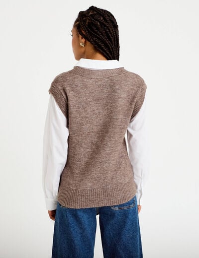 Pull chemise 2-en-1 taupe femme