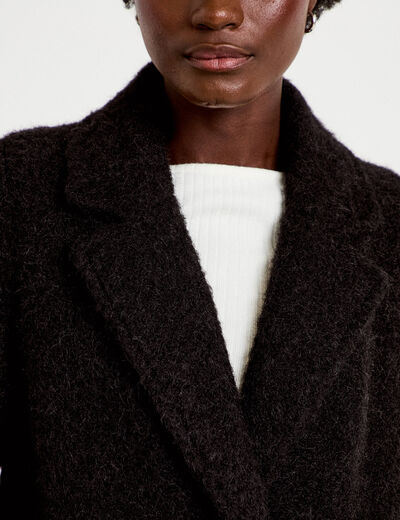 Manteau droit mi-long col tailleur noir femme