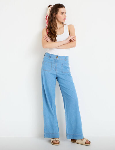 Jean wide leg taille standard denim bleach femme