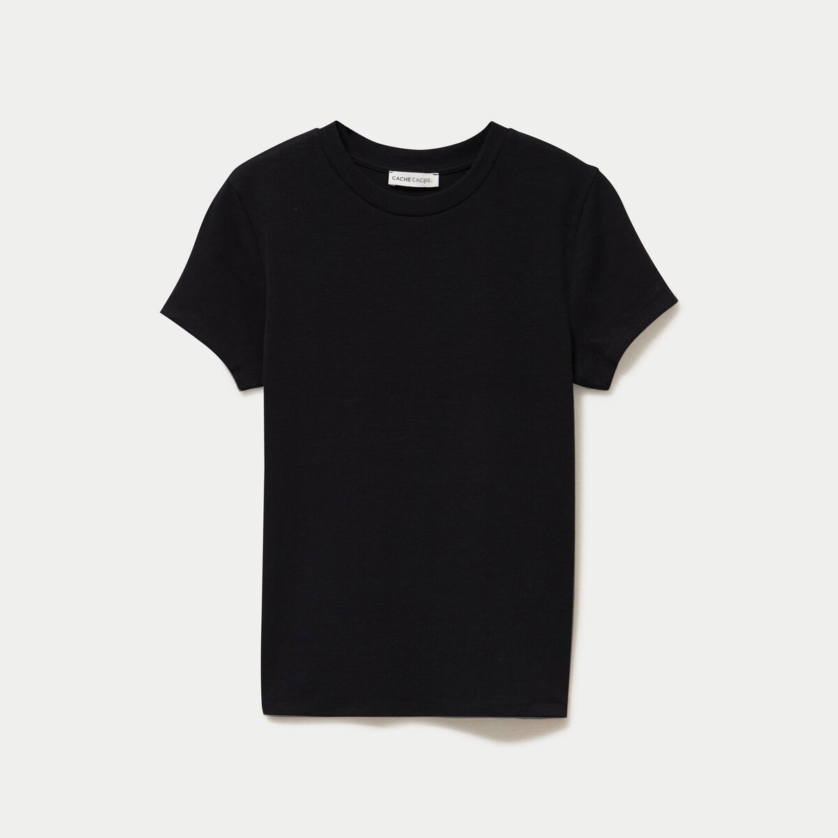 Top ajust&eacute; col rond manches courtes noir femme