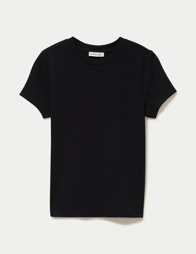 Top ajust&eacute; col rond manches courtes noir femme