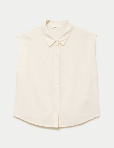 Chemise sans manches col am&eacute;ricain ecru femme
