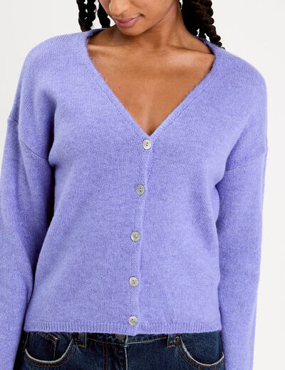Gilet boutonn&eacute; avec col en V bleu violet femme