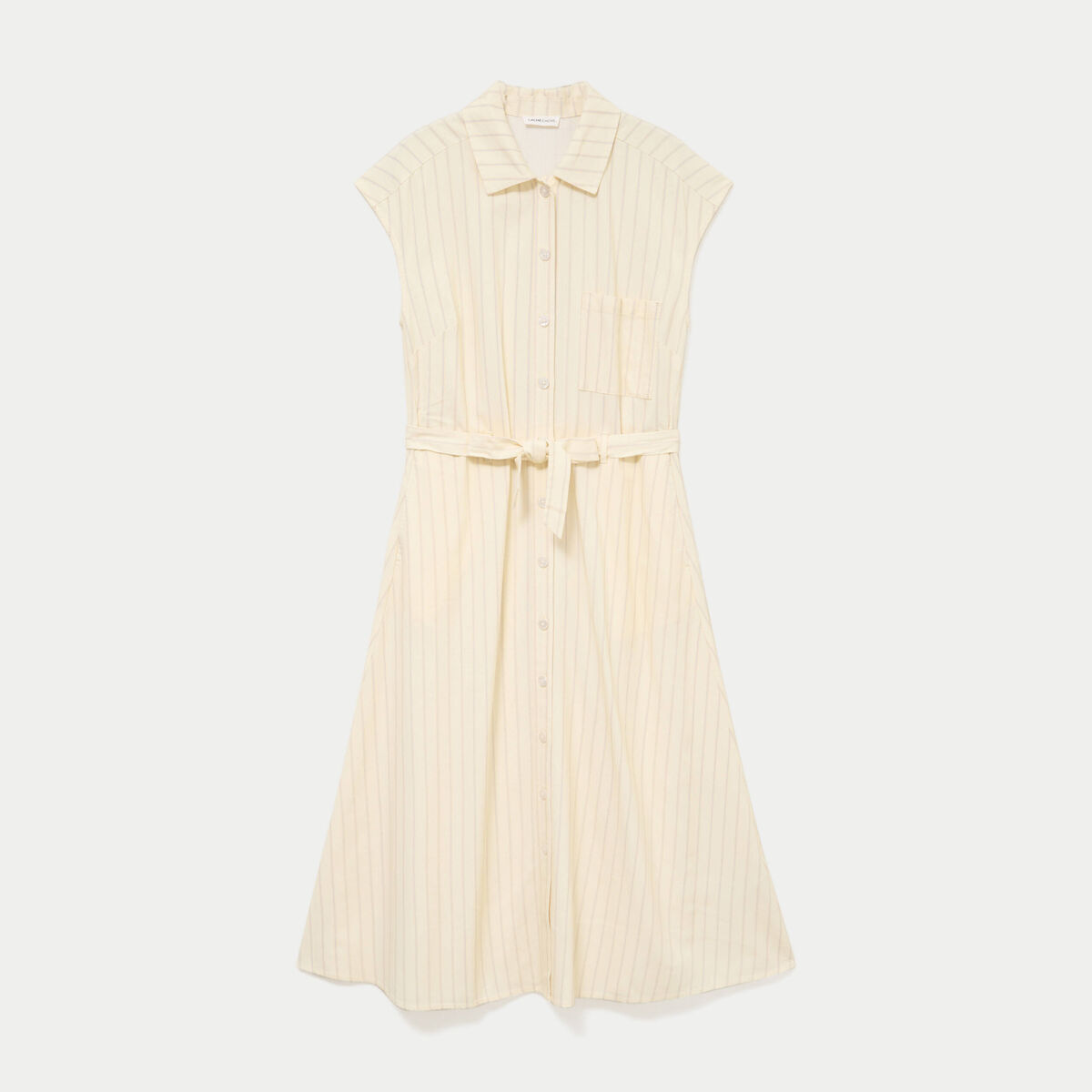 Robe midi &eacute;vas&eacute;e manches tr&egrave;s courtes jaune pastel femme