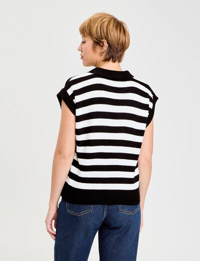 Pull sans manches col chemise noir femme
