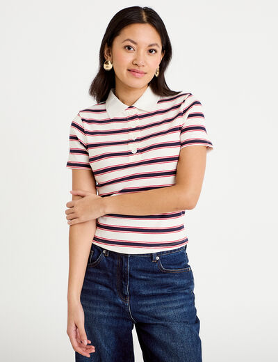 T-shirt c&ocirc;tel&eacute; col polo rouge femme