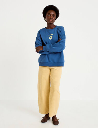 Pantalon large en velours jaune femme