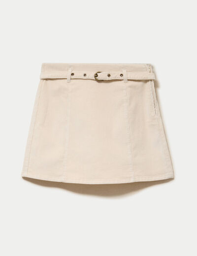 Jupe-short &eacute;vas&eacute;e velours ceinture ecru femme