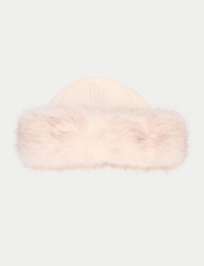 Bonnet en fausse fourrure ivoire femme