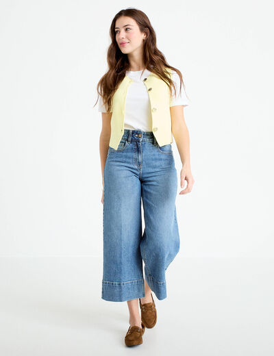 Jean wide leg cropped taille haute denim stone femme