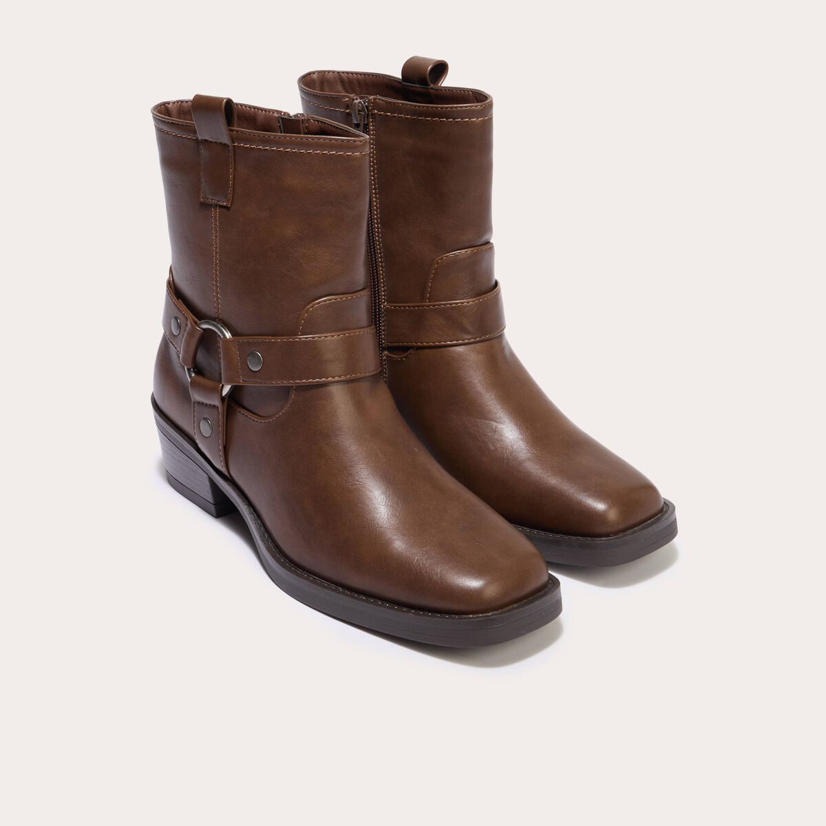 Bottines bout carr&eacute; marron fonc&eacute; femme
