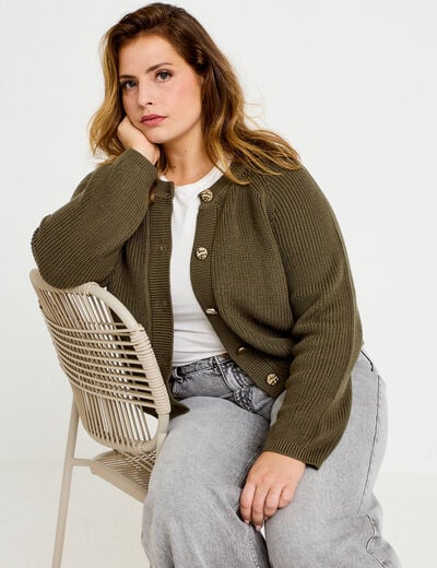 Gilet manches longues vert kaki femme