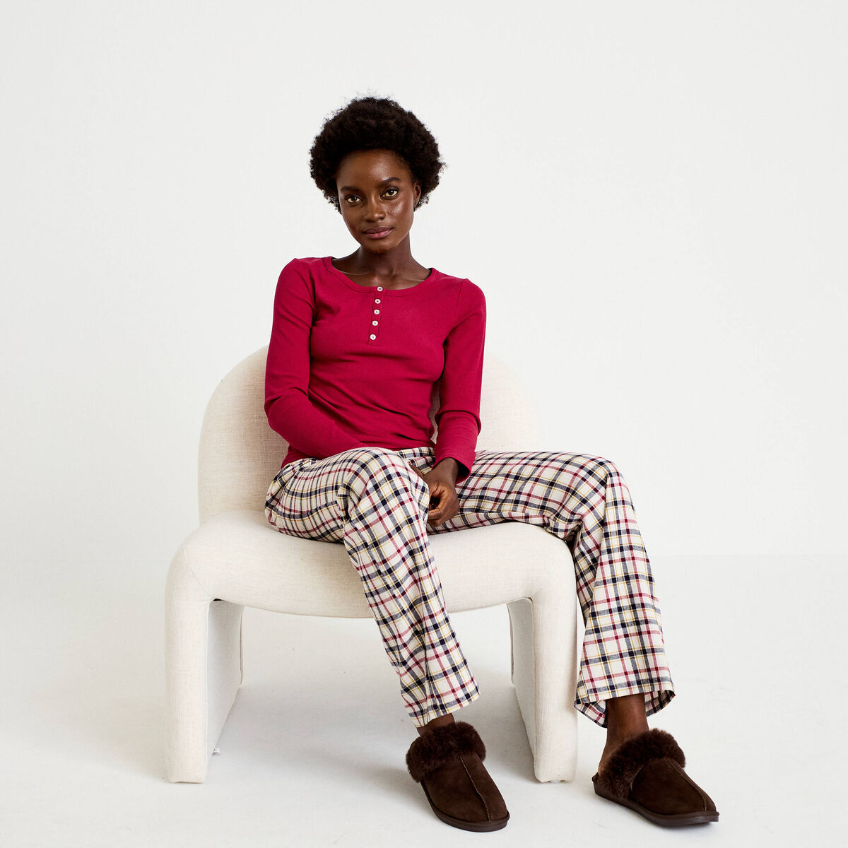 Pyjama manches longues rouge femme