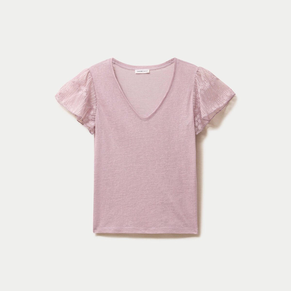T-shirt manches dentelle parme femme