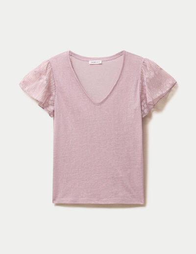 T-shirt manches dentelle parme femme