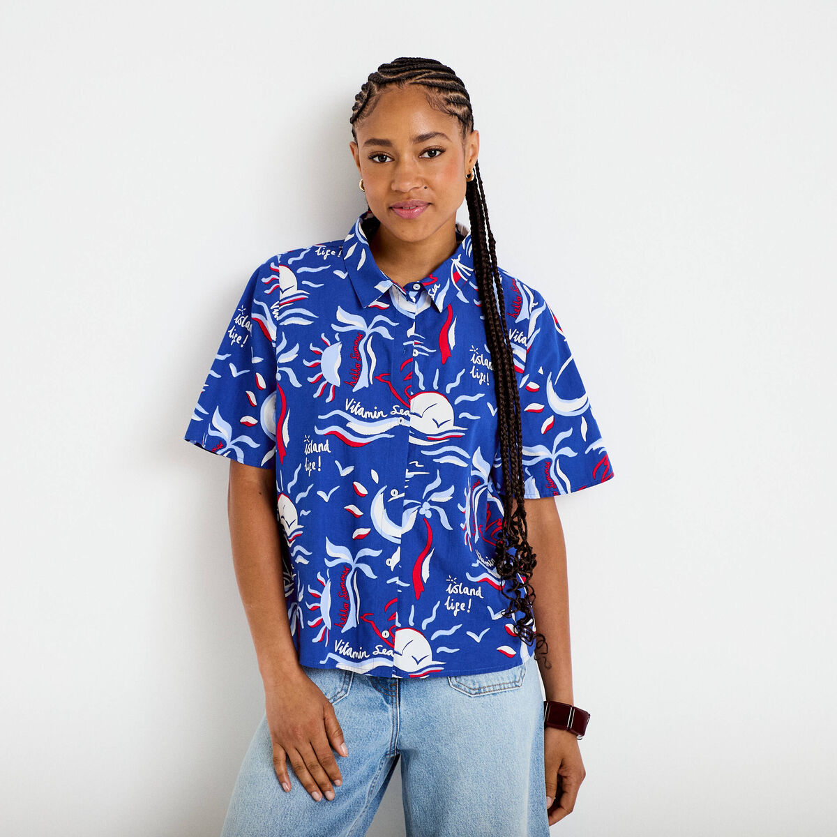 Chemise manches courtes bleu marine femme