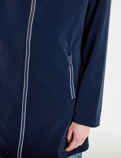 Parka &agrave; capuche manches longues bleu marine femme