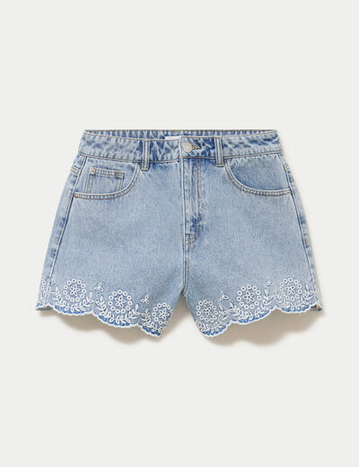 Short en jean avec broderie denim bleach femme