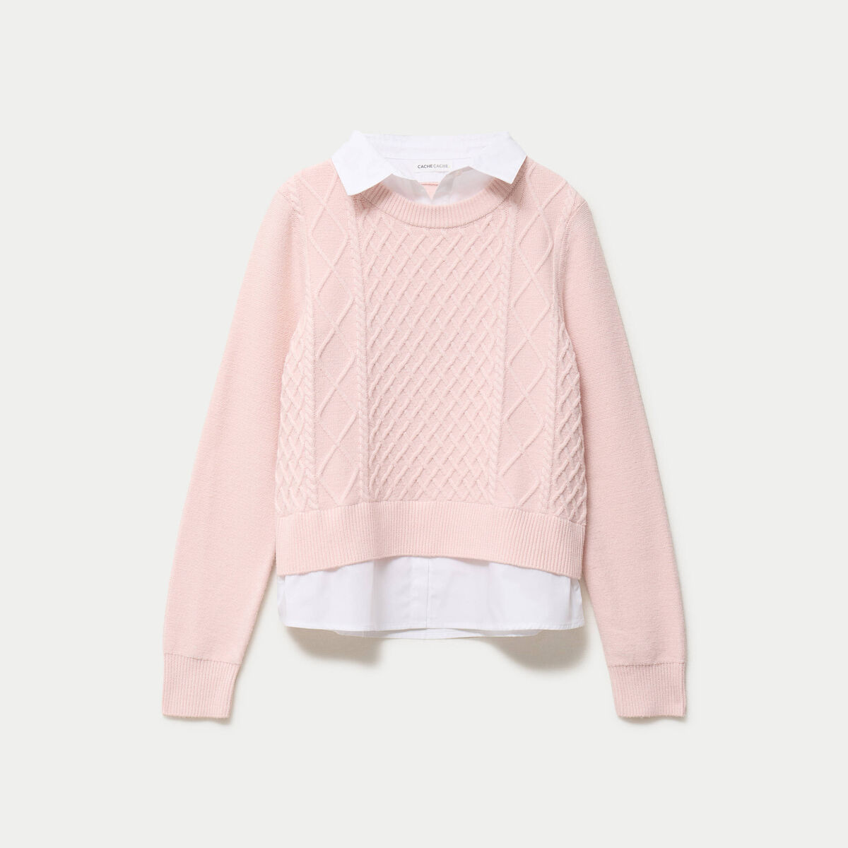 Pull chemise 2-en-1 rose clair femme