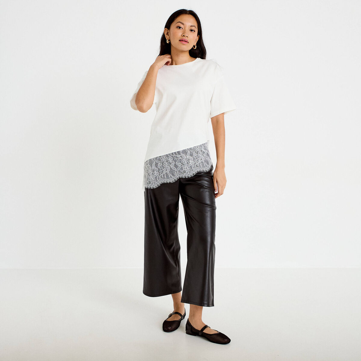 Pantalon bootcut 3/4 taille haute noir femme