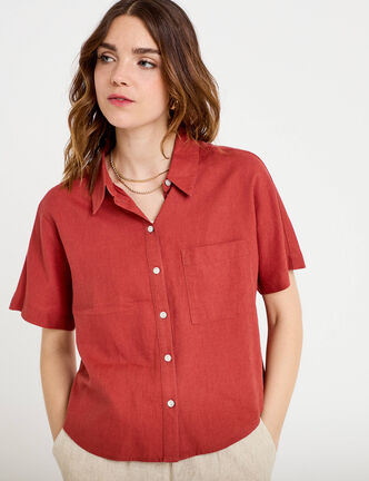 Chemise droite courte col classique vieux rose femme