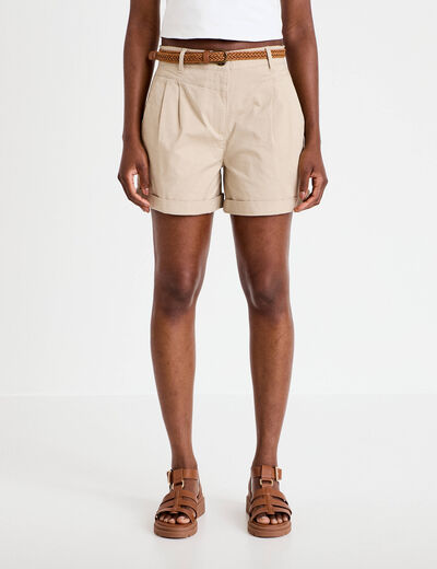 Short chino ceintur&eacute; beige femme