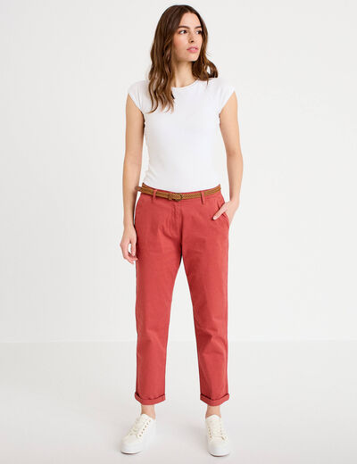 Pantalon chino 7/8&egrave;me vieux rose femme