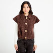Veste sans manches bouclette col rond marron clair femme