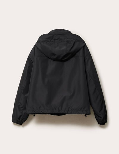 Veste courte bas resserr&eacute; &agrave; capuche noir femme