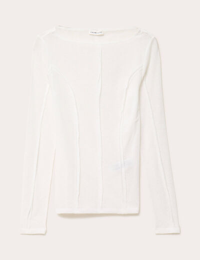 T-shirt cintr&eacute; col rond manches longues blanc femme