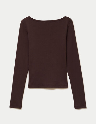 T-shirt c&ocirc;tel&eacute; ajust&eacute; manches longues marron fonc&eacute; femme
