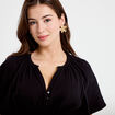 Robe midi pliss&eacute;e col v manches courtes noir femme