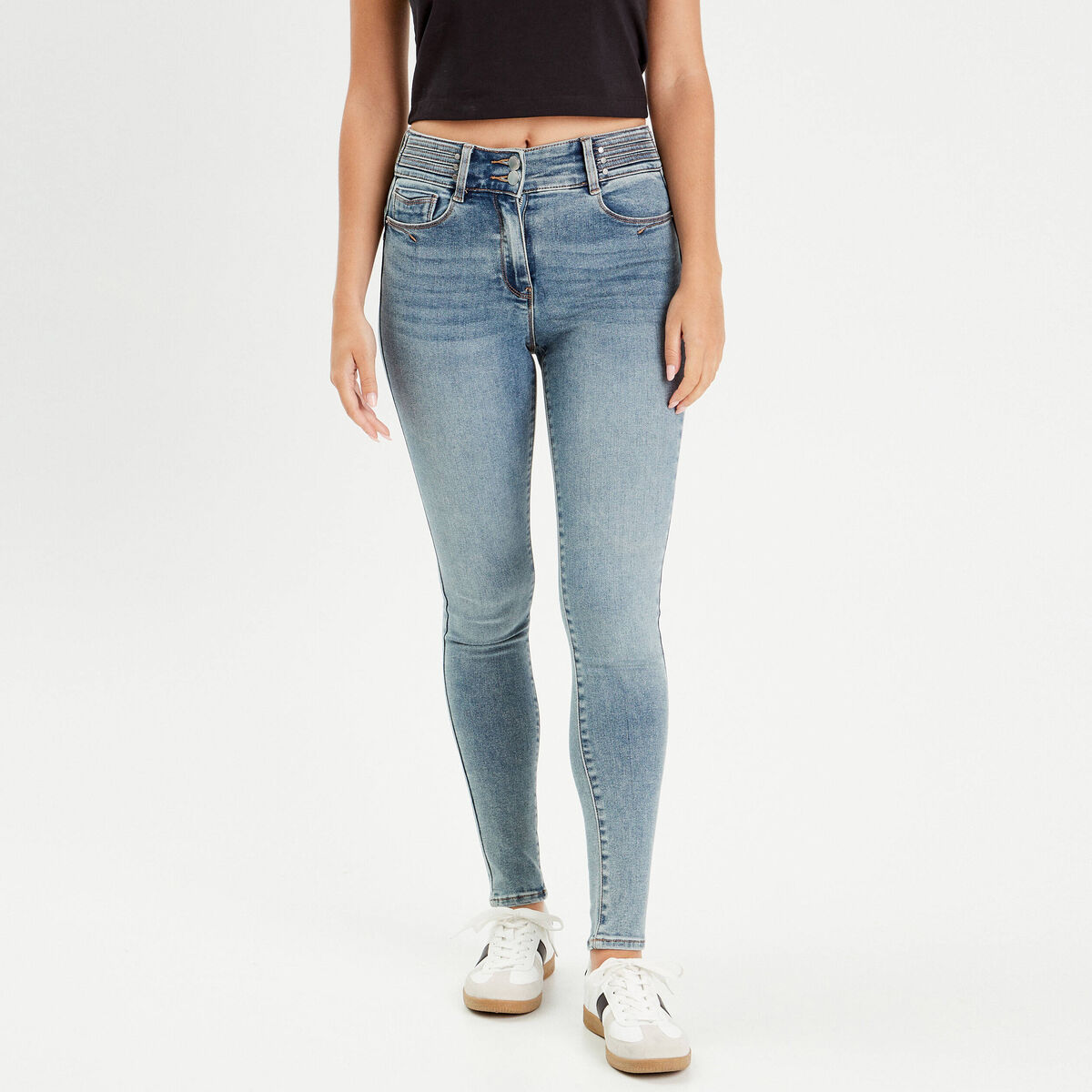Jeans skinny push-up taille haute denim double stone femme