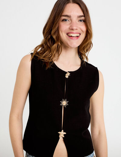 Gilet sans manches col rond noir femme