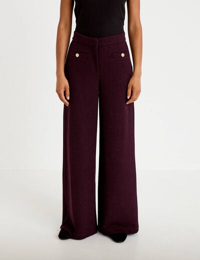 Pantalon bootcut en tweed violet fonc&eacute; femme