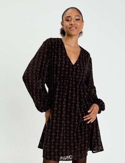 Robe en voile col V noir femme