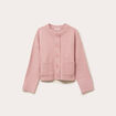 Gilet bouclette col rond manches longues rose poudr&eacute;e femme