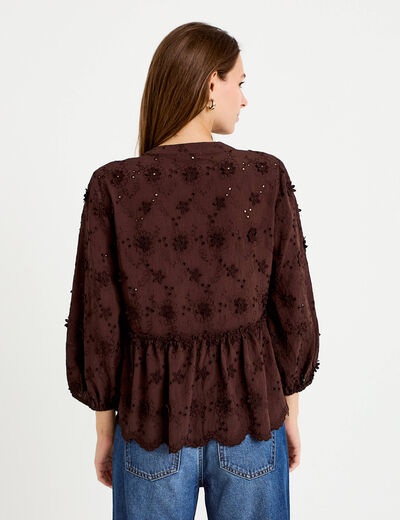Blouse &agrave; motif en relief marron fonc&eacute; femme
