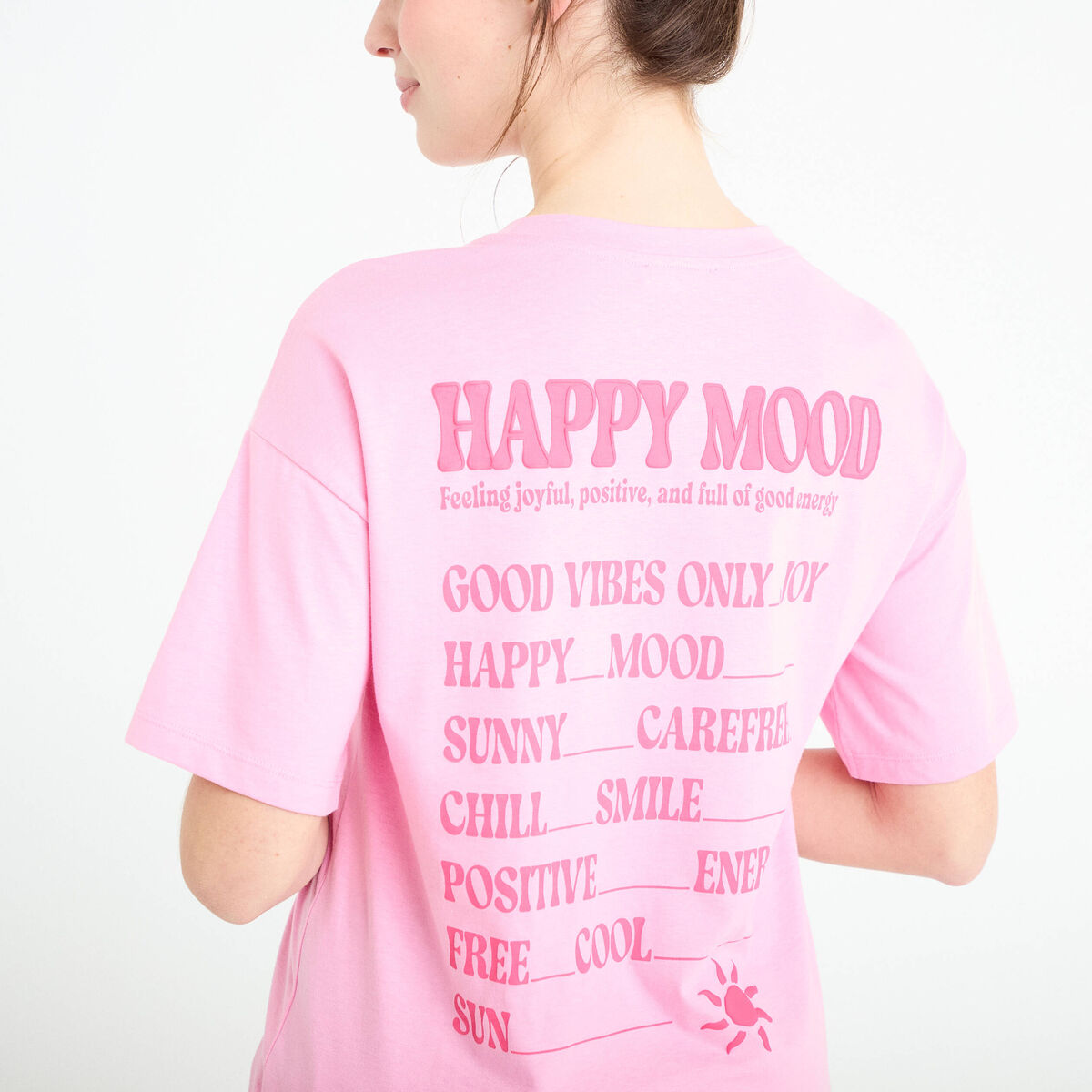 T-shirt col rond manches courtes rose corail femme