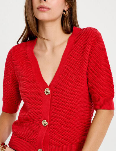 Gilet col v manches courtes rouge femme