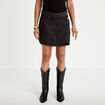 Jupe-short trap&egrave;ze en jean denim snow noir femme