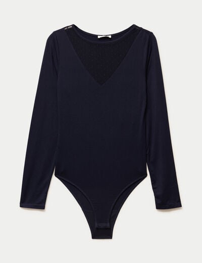 Body thermique col rond manches longues bleu marine femme