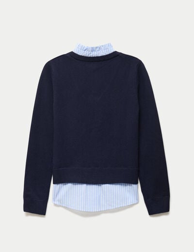 Pull 2-en-1 chemise bleu marine femme