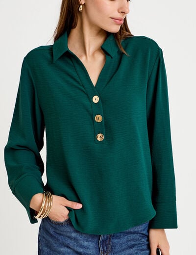 Blouse manches longues vert fonc&eacute; femme