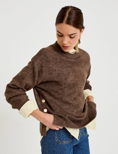 Pull manches longues marron fonc&eacute; femme