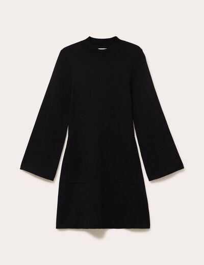 Robe manches longues col montant noir femme