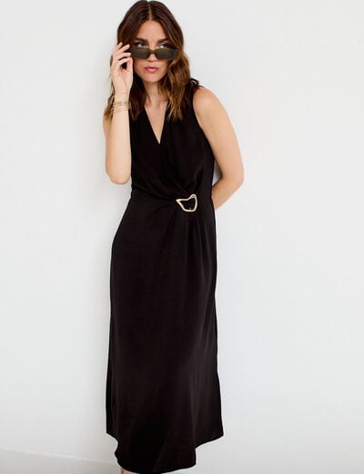 Robe droite 3/4 sans manches col v noir femme