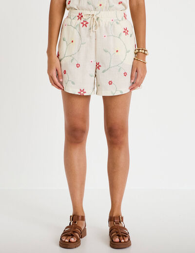 Short avec broderie blanc femme