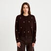 Gilet manches longues broderies col rond marron fonc&eacute; femme